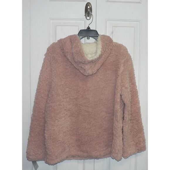 Forgotten Grace Women's Hooded Quarter Zip Faux Shearling Pullover Blush Large - Picture 5 of 6
